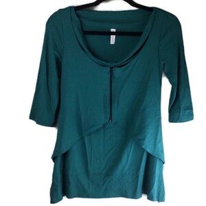 Ingrid Munt Zip Front Overlay Cowl Neck 3/4 Sleeve Blouse Size XS